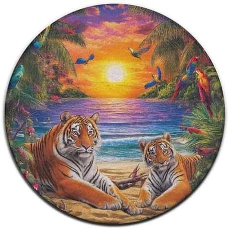 Highly Premium Quality Floor Mat, Office Chair Decor Mat, Room Sofa Yoga Soft Round Carpet Tropical Tiger Animal World King Art, 24inch