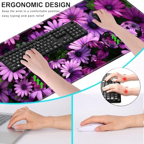 Keyboard Wrist Rest and Mouse Pad with Wrist Support Set Ergonomic Coaster,Memory Foam,Easy Typing Pain Relief,Large XL Desk Mat 31.5"x 11.8",African Daisy