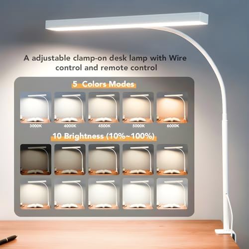 Desk Lamp with Clamp, 1200LM LED Desk Light for Home Office，White