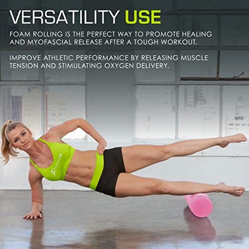 ProsourceFit High Density Foam Rollers 18 - inches long, Firm Full Body Athletic Massager for Back Stretching, Yoga, Pilates, Post Workout Trigger Point Release, Pink