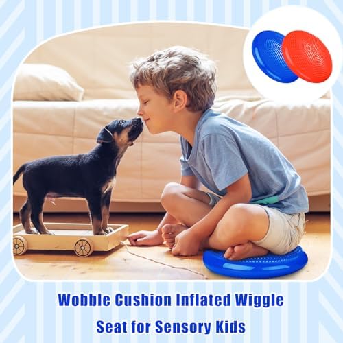 Silipull 2 Pcs Wiggle Seat Inflated Wobble Cushion Flexible Balance Disc with Air Pump for Core Stability Strengthening Improving Posture Physical Exercise