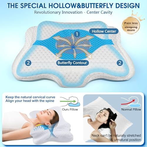 CHxxy Memory Foam Pillows, Cervical Pillow for Neck & Shoulder Pain Relief