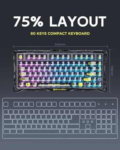 GravaStar Mercury K1 Lite 75% Wireless Mechanical Gaming Keyboard RGB