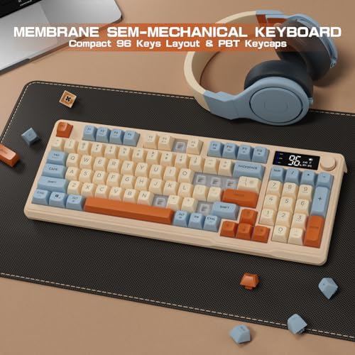LexonElec M96 Wireless Gaming Keyboard,Knob Control Bluetooth/2.4G Wireless Mechanical Feeling Keyboard,RGB LED Backlit with Display Screen, PBT Keycap, 3000mAh, 94-Key Layout for Win/Mac (Blueberry)