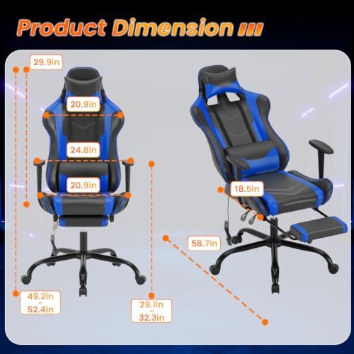 BestOffice Massage Gaming Chair with Footrest, Office Desk Chair, Blue