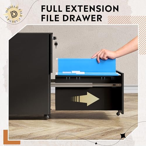 DEVAISE 3 Drawer File Cabinet with Lock, Fully Assembled Except Casters
