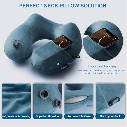 Keemall Inflatable Travel Neck Pillow for Airplane & Long Flights, 2 Pack