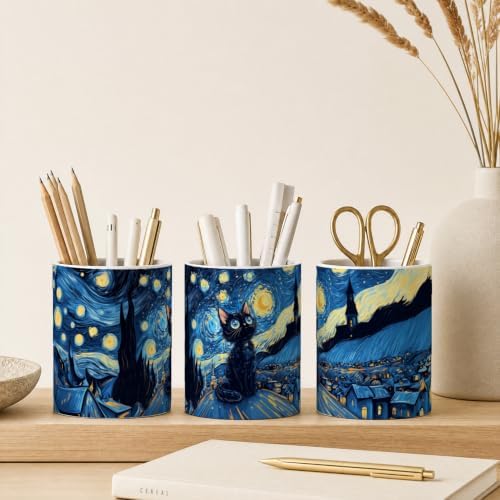 Pen Holder for Desk Ceramic Pencil Cup, Cute Makeup Brush Desk Organizer, Desk Accessories, School Supplies, Teacher Appreciation Gifts, Birthday Christmas Gift for Women (Blue)