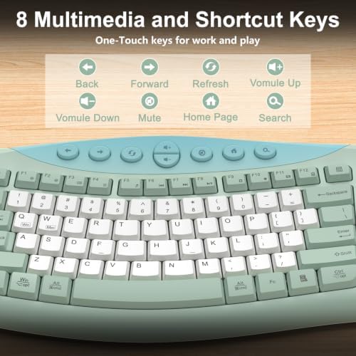 Wireless Keyboard and Mouse Combo, Quiet Ergonomic Curved Keys(Green-B)