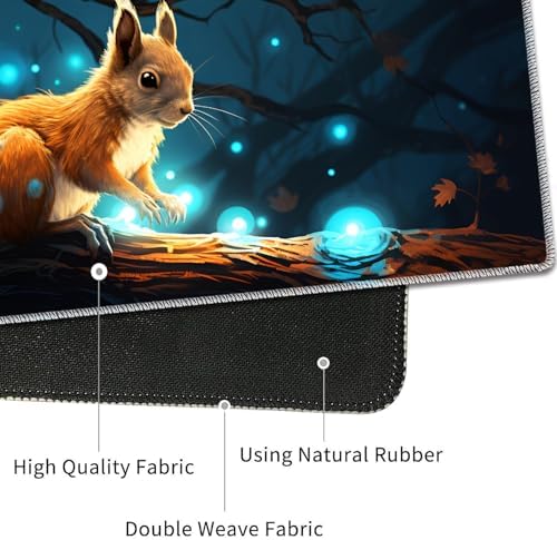 4 in 1 Mouse Pad Combo, Large Gaming Mouse Pad + Keyboard Wrist Support + Mouse Wrist Rest + Coaster, Table Pad 31.5 "x 11.8" with Memory Foam Ergonomic Wrist Pad Set, Glowing Squirrel
