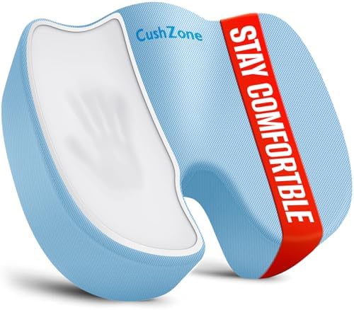 CushZone XXL Memory Foam Seat Cushion for Office & Car, Light Blue