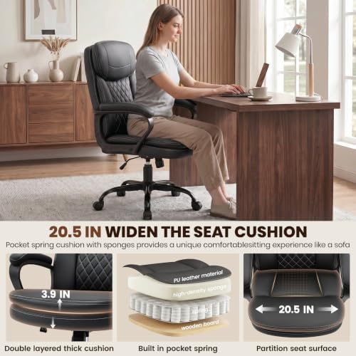Leather Office Chair, Computer Desk Chair with Dual Back Support