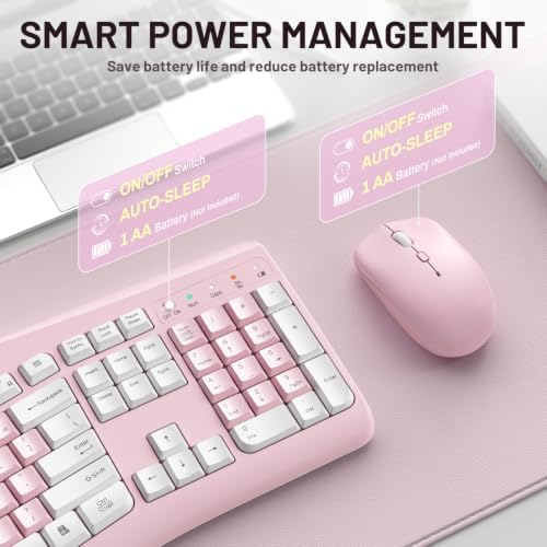 Wireless Keyboard and Mouse Combo Silent Ergonomic Curved Design for Office