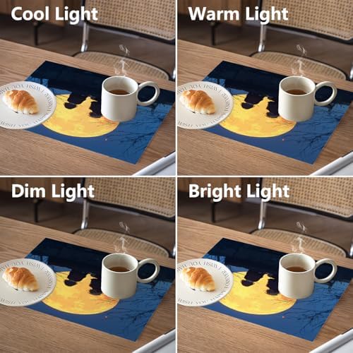 Romantic Evening Full Moon Linen Placemats, Moment Nighttime View Table Mats for Table Washable Heat Insulation Thick Dining Mat, Indoor/Outdoor 12X18 in 4 Pcs