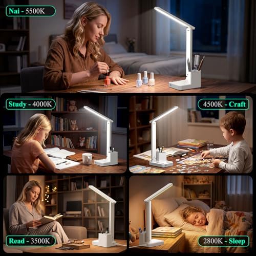 cozoo LED Desk Lamp USB A/C AC Pen Holder Dorm Home Office Desk Light White