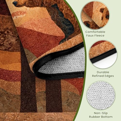 Peaceful Bear Amidst Tall Pines Soft Painted Area Rug Outdoor Patio Rug Play Mat Modern Floor Carpet Non-Slip Home Decor Living Room Kids Bedroom Nursery, 3x5 ft