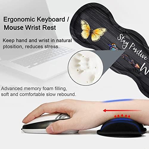 Large Gaming Mouse Pad, Keyboard Wrist Rest pad + Mouse Wrist pad + Coaster Set Extended Waterproof Non-Slip Table mat Suitable for Home Office - Stay Positive Work Hard and Make It Happen