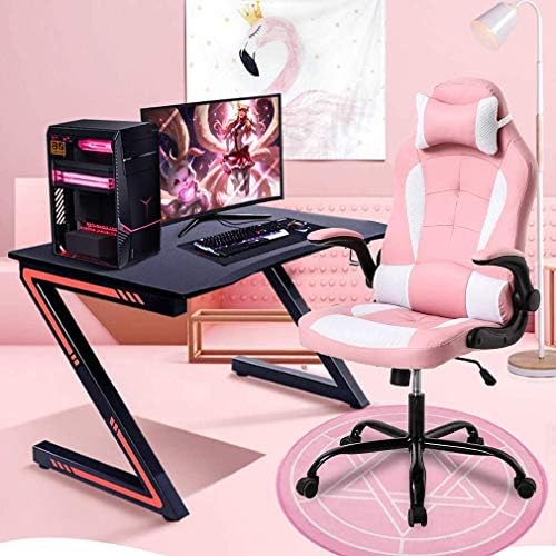 Gaming Chair Office Chair Desk Chair Ergonomic High Back Computer Chair with Lumbar Support Flip-up Arms Headrest PU Leather Swivel Task Chair for Women Men Adult, Pink