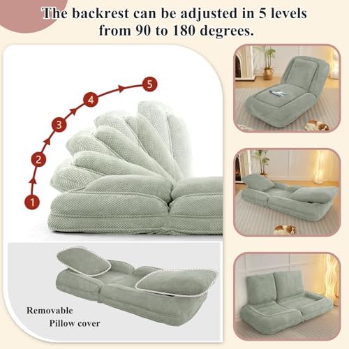 Human Dog Bed, Lazy Sofa Couch, Plush Floor Gaming Chair,5 Adjustable Position, sit, Sleep, fold, Suit to Put in Bedroom, Living Room,Space Saving Design (Green)