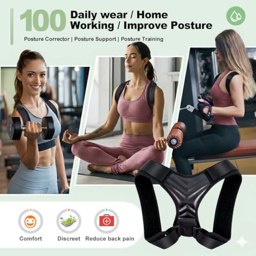 Back Brace Posture Corrector,Adjustable Posture Corrector For Men Women,Comfortable Back Brace For Posture Support,Effective Pain Relief,Improve Sitting Posture For Office Or Home, Black M