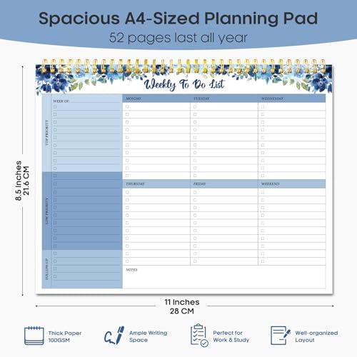 Taja Weekly To Do List Notepad, Undated Weekly Planner Pad, 8.5" x 11"