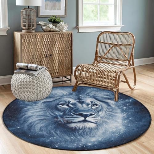Machine Washable Modern Round Area Rug, Room Sofa Yoga Soft Round Carpet, Home Decor Non Slip Kitchen Office Circle Rug Cool Lion Face, 36inch