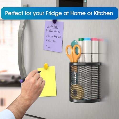 MaxGear Magnetic Pen Holder 2-Pack, Mesh Pencil & Marker Organizer for Desk, Extra Strong Magnets for Locker, Refrigerator, Dry Erase Board, Whiteboard Storage Solution (Semi-Circular)