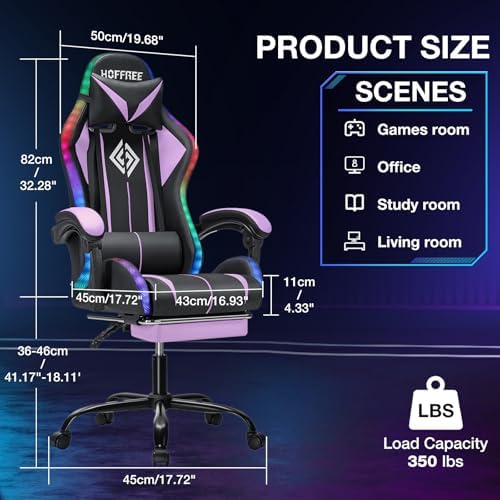 RGB Gaming Chair with LED Lights Massage Ergonomic Computer Chairs-Purple