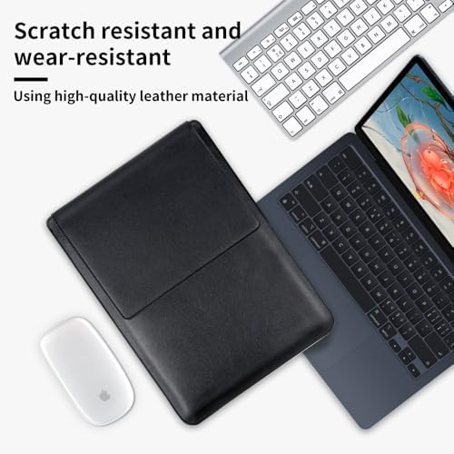 IMMOENUC - Laptop Sleeve Case with Stand for MacBook Pro 16 A3186/A3403/A2991/A2780/A2485/A2141 M4 M3 M2 M1 Pro/Max 2024/2023 MacBook Air 15 A3241/A3114/A2941 16 inch PU Slim Bag with Mouse Pad（Black）