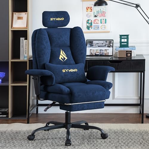 Symino Gaming Chair with Foot Rest, Unique Up/Down Armrests, PU Leather Ergonomic High Back Chair, 155° Recline Solid Color Computer Desk Chair, Blue