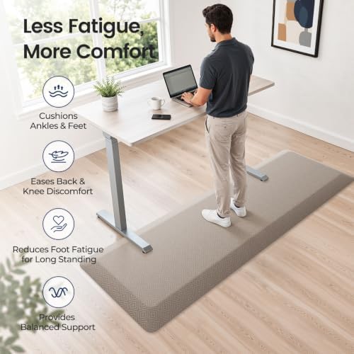 1" Extra Thick Anti Fatigue Kitchen Mats for Floor Standing Desk Mat, Khaki