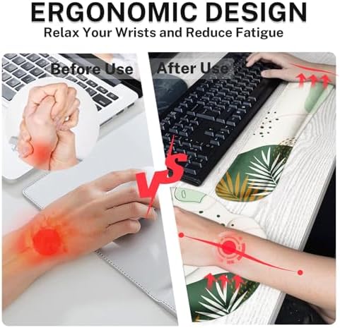 Britimes Keyboard Mouse Pad Set, 4 in 1 Desk Mat Set, Boho Green