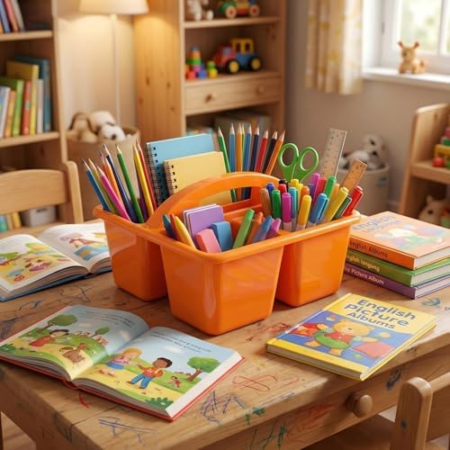 Kathfly 12 Pack Classroom Caddy Organizer with Handle Bulk, Blue Orange