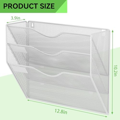 3 Pockets Hanging Wall File Organizer Mail Holder, Wall Mounted Paper Document Folder Holder, Clipboard Storage Organization Magazine Rack, Silver