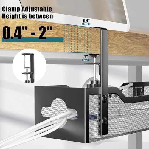 Under Desk Cable Management Tray 32'', Cable Management Under Desk No Drill, Cable Organizer with Clamp for Wire Management, Cord Organizer for Office, Home - No Damage to Table (Black)