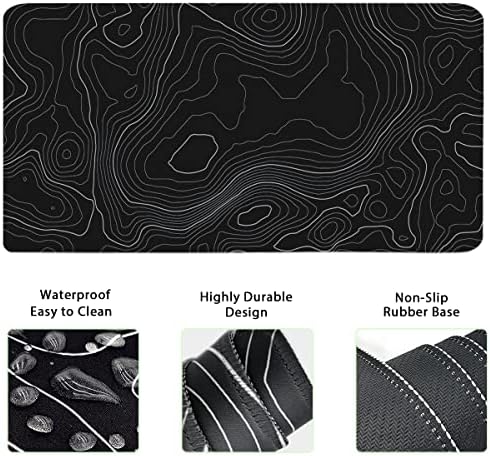 Topographic Mouse Pad Set, Extended Mouse Pad+Keyboard Wrist Rest, Memory Foam Ergonomic Easy Typing, 4Pcs (35.4×15.7 in) Desk Pad Set for Home Office Study Game-Topographic Contour