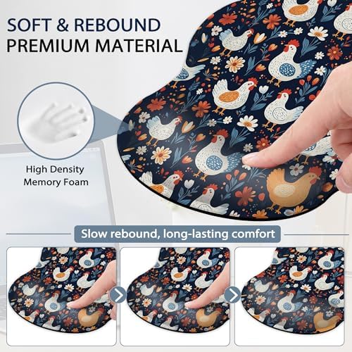 Rooster Hen Wrist Rest Support for Mouse Pad Keyboard Set, Flower Mouse Pad with Non Slip Rubber Base for Home and Office Typing Support