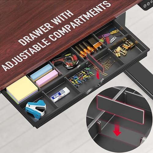 SHW 55 x 28 Electric Height Adjustable Standing Desk w/Drawer, Cherry