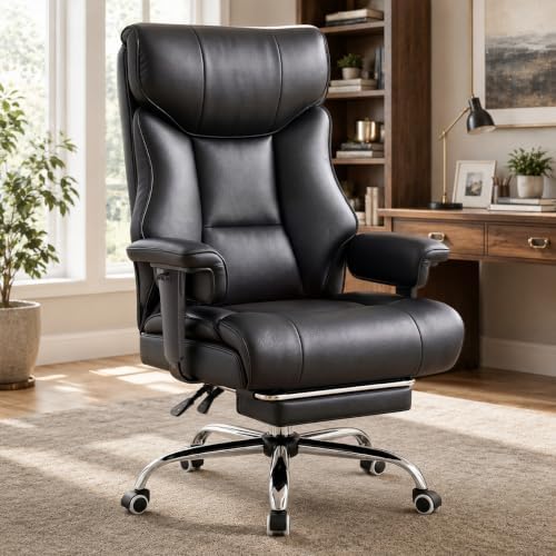 COMHOMA Big and Tall Office Chair,Heavy Duty Gaming Chair with Foot Rest and Wide Pocket Spring Cushion Reclining Height Adjustable for Home Office Work, Comfy Pu Leather