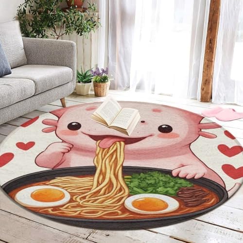 Women's Large Home Decor Mat, Soft Round Yoga Carpet, Non Slip Machine Washable Home Office Circle Rug Cute Axolotl