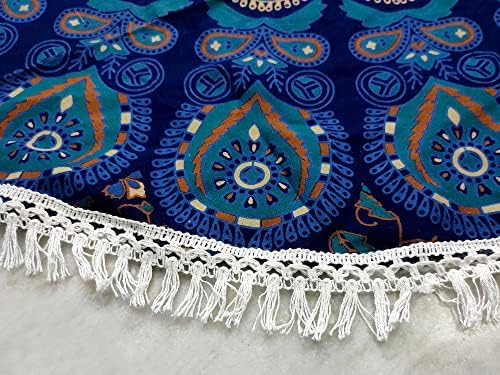 Round Beach Tapestry Turquoise Mandala Throw/Boho Hippie Beach Blanket Roundie/Indian Cotton Bohemian Large Round Table Cloth-Home Decor/Yoga Mat Meditation Picnic Rug (70", Blue)