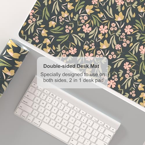 Faux Leather Large Mouse Pad, Office Desk Mat, 23.6"x13.8", Ditsy Floral