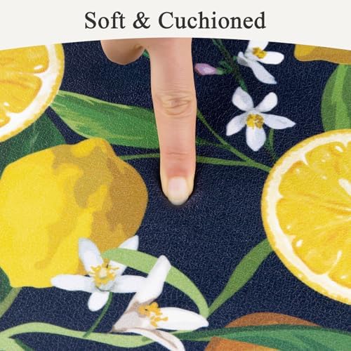 SHACOS Anti Fatigue Lemon Kitchen Rugs Mats Set of 2 Pieces Non Slip Soft Cushioned Standing Desk Mats Wipeable Waterproof Floor Mat for Kitchen Laundry, 17"x27.5"+17"x47", Dark Blue