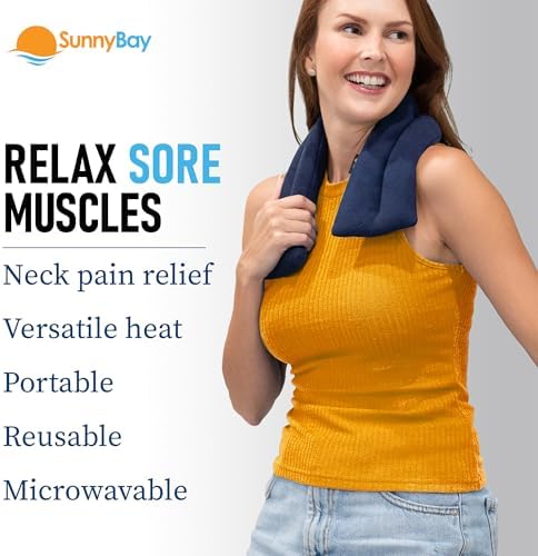 SunnyBay Microwavable Heating Pad, Neck and Shoulder Wrap, 26x4 inch, Navy