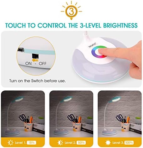 mafiti LED Desk Lamp Cordless Rechargeable Battery Operated Table Light Adjustable Gooseneck Dimmable Touch Control Color Changing RGB Eye-Caring Base Night Light for Kids with USB Charging Cable