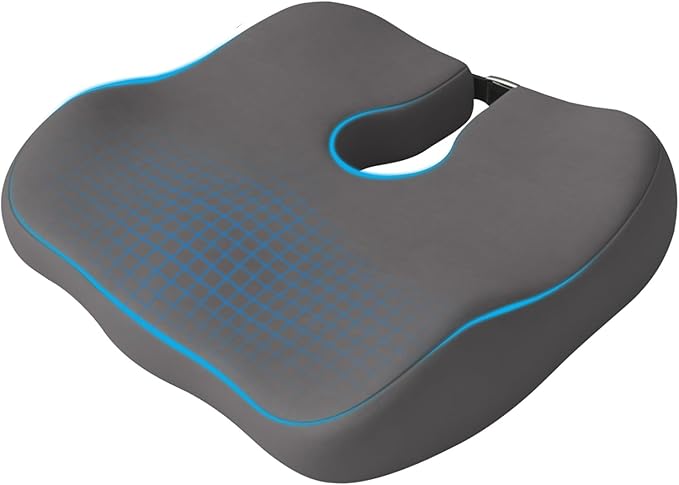 Extra Dense Orthopedic Seat Cushion, Ergonomic Memory Foam Seat Cushion for Office Chair，Desk Chair，Car，Wheelchair, Tailbone Hip Sciatica Pain Relief Cushion for Long Sitting（Grey）