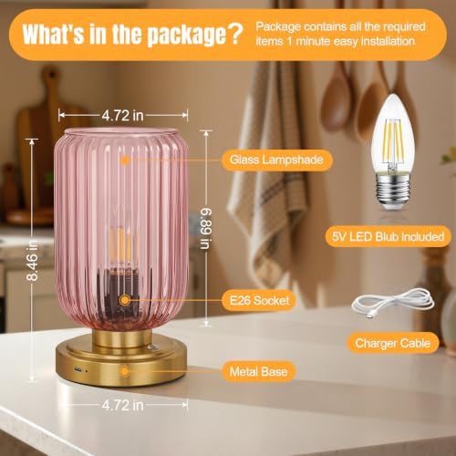 LightRound Cordless Table Lamp for Bedroom, Touch Stepless Dimmable