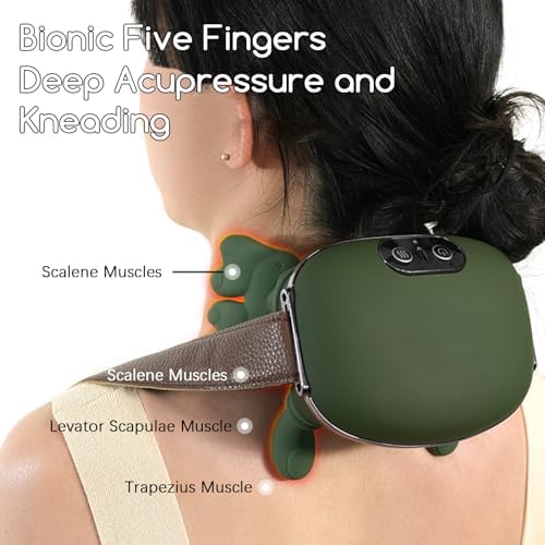 Upgraded Neck and Shoulder Massager,Professional Shiatsu Neck Massager,Portable Deep Tissue 4D Kneading with Heat,Intelligent Simulated Human Hand Design for Pain Relief and Muscle (Green)