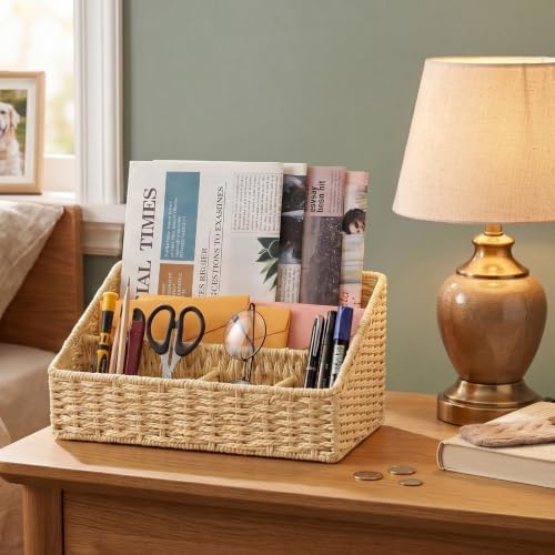Rattan Mail Organizer - Countertop, Desk, Bills, Woven Basket, Magazine Holder, Mail Sorter, Hobo Organizer，Beige