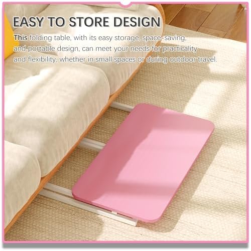 4NM 27.5" Mobile Small Rolling Computer Desk, Folding Laptop Cart Table with Wheels, Portable Office Desk for Small Space Couch Bed - Pink and White